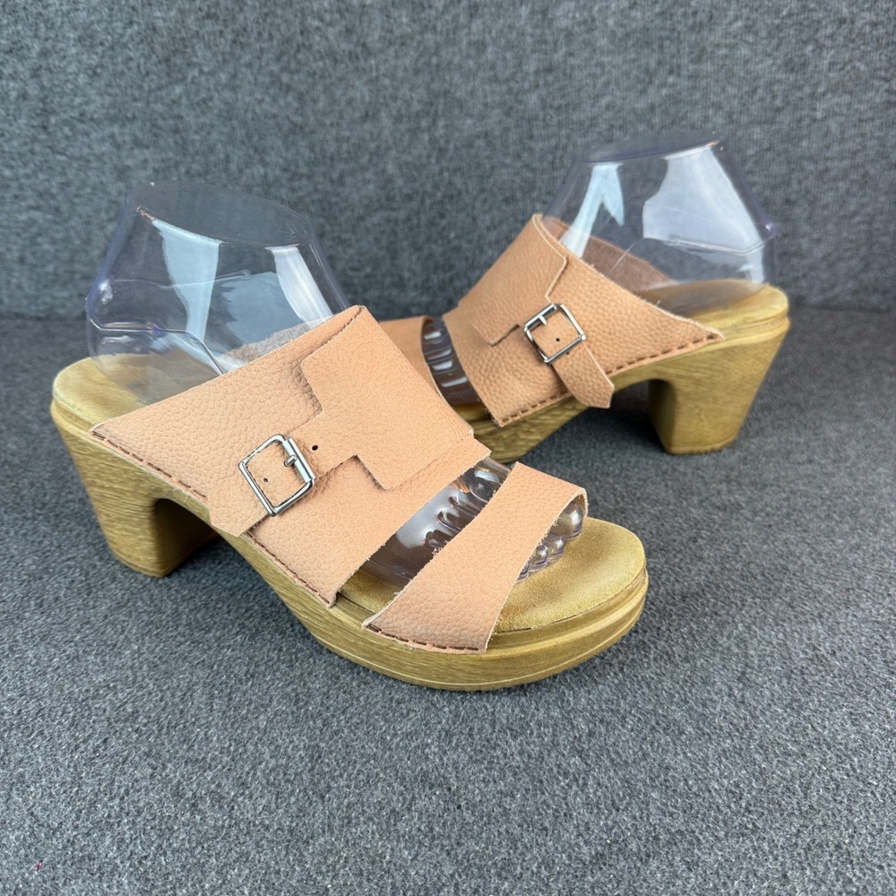 Calou Stockholm Size 40 Leather Block Heel Clog Sandals Swedish Boho Mule